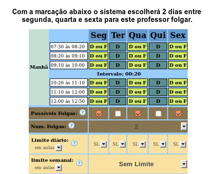 School schedule grid - Professor's availability