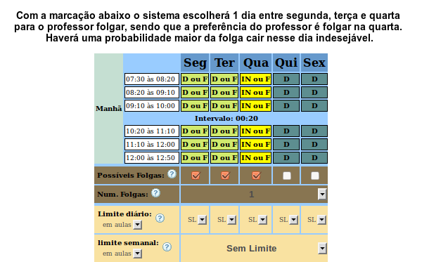 Create school schedule - Professor's availability