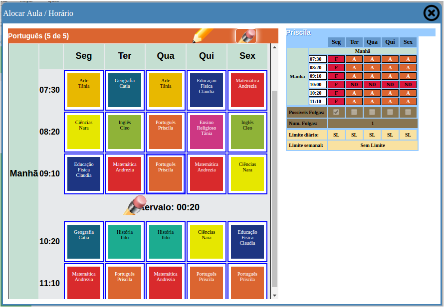 Horario Fácil Escolar - Detalle Sala